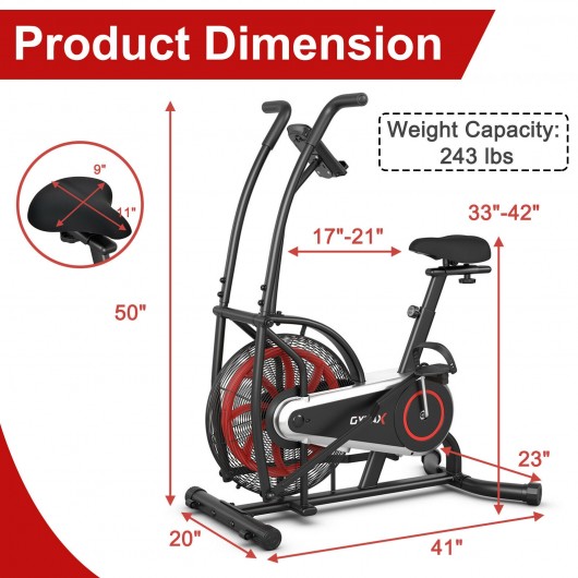 Upright Air Bike with Unlimited Resistance-Black - Image 4