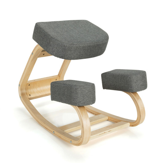Ergonomic Kneeling Chair Rocking Office Desk Stool Upright Posture-Gray - Image 4