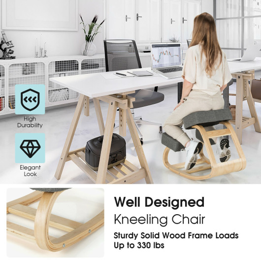 Ergonomic Kneeling Chair Rocking Office Desk Stool Upright Posture-Gray - Image 3