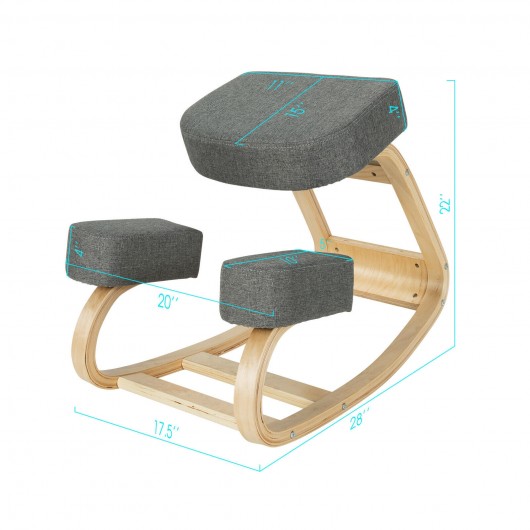 Ergonomic Kneeling Chair Rocking Office Desk Stool Upright Posture-Gray - Image 2
