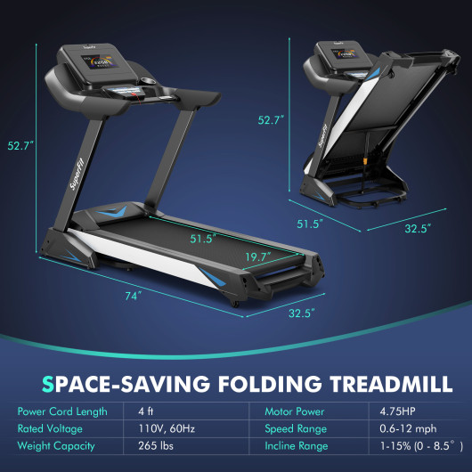4.75 HP Treadmill with APP and Auto Incline for Home and Apartment-Black - Image 5