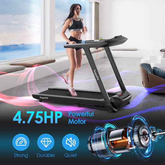 4.75HP Folding Treadmill with Preset Programs Touch Screen Control-Black - Image 5
