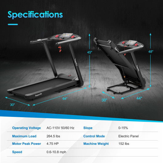 4.75HP Folding Treadmill with Preset Programs Touch Screen Control-Black - Image 4