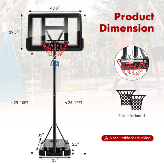 4.25-10 Feet Adjustable Basketball Hoop System with 44 Inch Backboard - Image 3