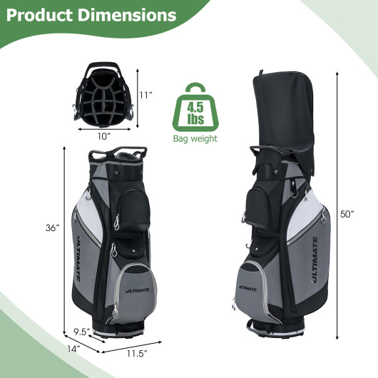 14-Way Golf Cart Stand Bag with Waterproof Rain Hood - Image 4