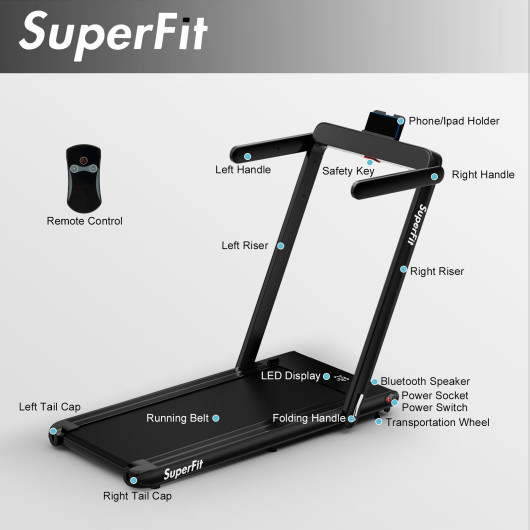 2.25HP 2 in 1 Folding Treadmill with APP Speaker Remote Control-Black - Image 5