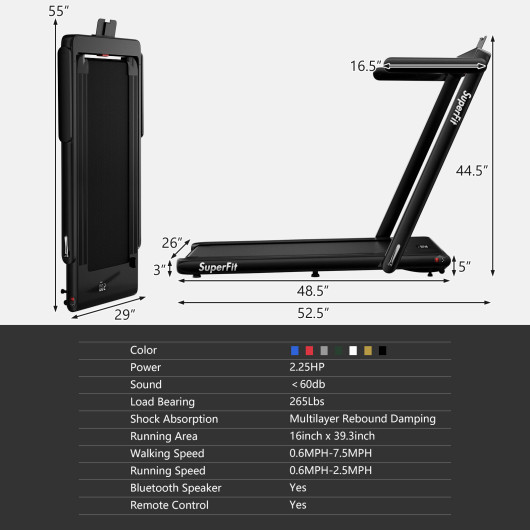 2.25HP 2 in 1 Folding Treadmill with APP Speaker Remote Control-Black - Image 3