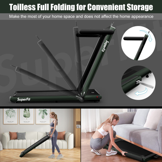 2.25HP 2 in 1 Folding Treadmill with APP Speaker Remote Control-Green - Image 3