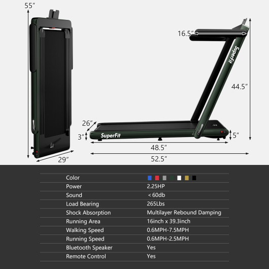 2.25HP 2 in 1 Folding Treadmill with APP Speaker Remote Control-Green - Image 6