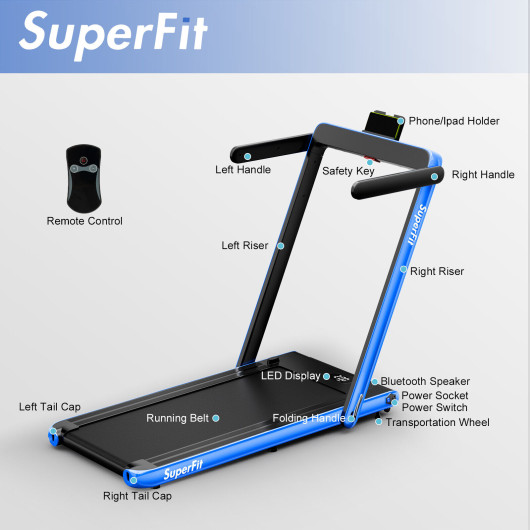 2.25HP 2 in 1 Folding Treadmill with APP Speaker Remote Control-Navy - Image 3