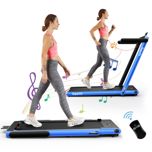 2.25HP 2 in 1 Folding Treadmill with APP Speaker Remote Control-Navy - Image 4