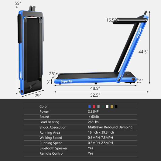 2.25HP 2 in 1 Folding Treadmill with APP Speaker Remote Control-Navy - Image 6