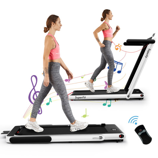 2.25HP 2 in 1 Folding Treadmill with APP Speaker Remote Control-White - Image 3