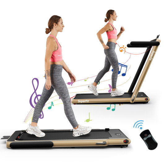 2.25HP 2 in 1 Folding Treadmill with APP Speaker Remote Control-Yellow - Image 4
