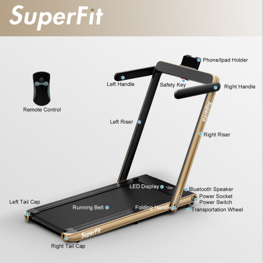 2.25HP 2 in 1 Folding Treadmill with APP Speaker Remote Control-Yellow - Image 3