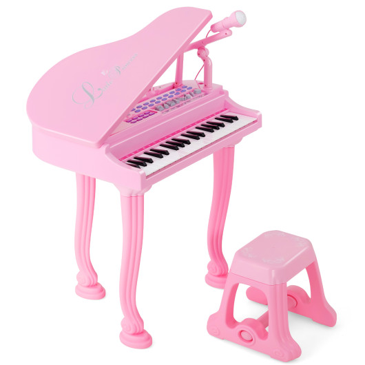 37 Keys Kids Piano Keyboard with Stool and Piano Lid-Pink