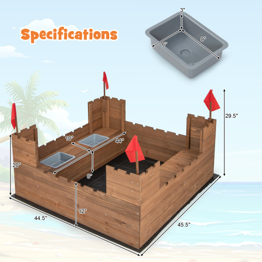 Kids Wooden Sandbox with Bottom Liner and Red Flags - Image 2
