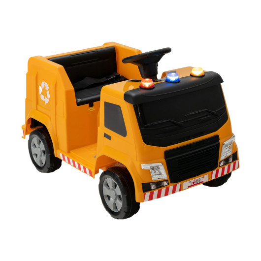 12V Kids Ride-on Garbage Truck with Warning Lights and 6 Recycling Accessories-Yellow - Image 2