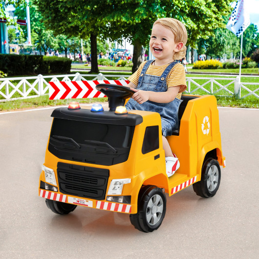 12V Kids Ride-on Garbage Truck with Warning Lights and 6 Recycling Accessories-Yellow - Image 4