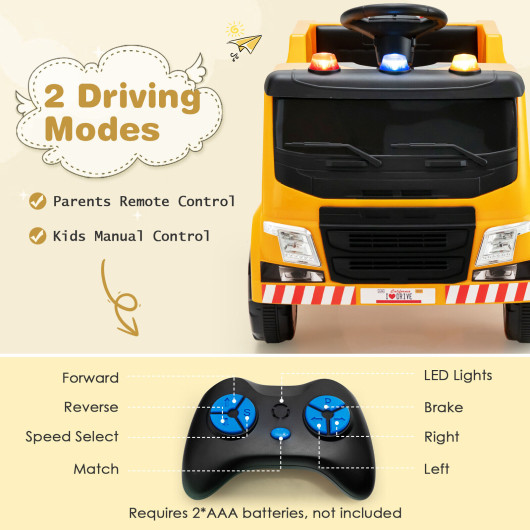12V Kids Ride-on Garbage Truck with Warning Lights and 6 Recycling Accessories-Yellow - Image 6
