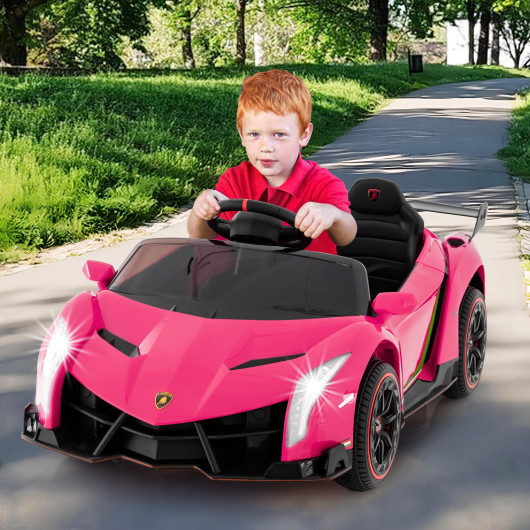 12V Licensed Lamborghini 4WD Kids Ride-on Sports Car with 2.4G Remote-Pink - Image 2