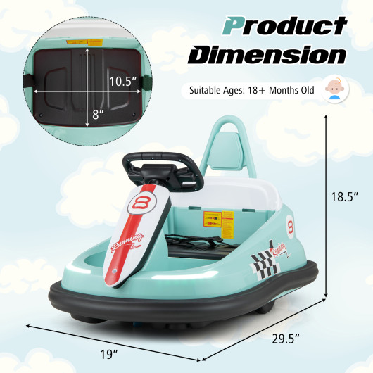 6V kids Ride-on Bumper Car with 360 Spinning and Dual Motors-Green - Image 3