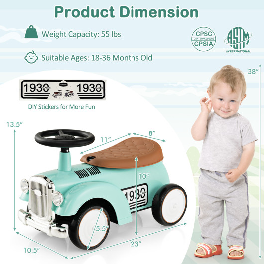 Kids Sit to Stand Vehicle with Working Steering Wheel and Under Seat Storage-Green - Image 4