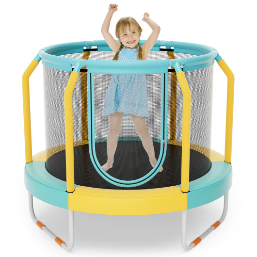 Mini Trampoline with Enclosure and Heavy-duty Metal Frame-Yellow - Image 2