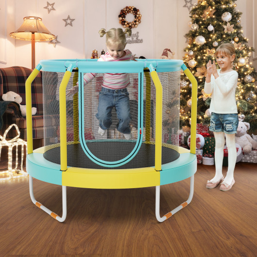 Mini Trampoline with Enclosure and Heavy-duty Metal Frame-Yellow - Image 3