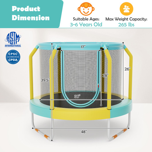 Mini Trampoline with Enclosure and Heavy-duty Metal Frame-Yellow - Image 4