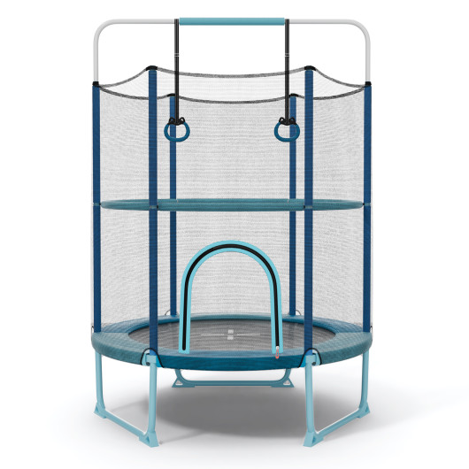 60" Trampoline with Gymnastic Bar and Rings for Kids-Blue