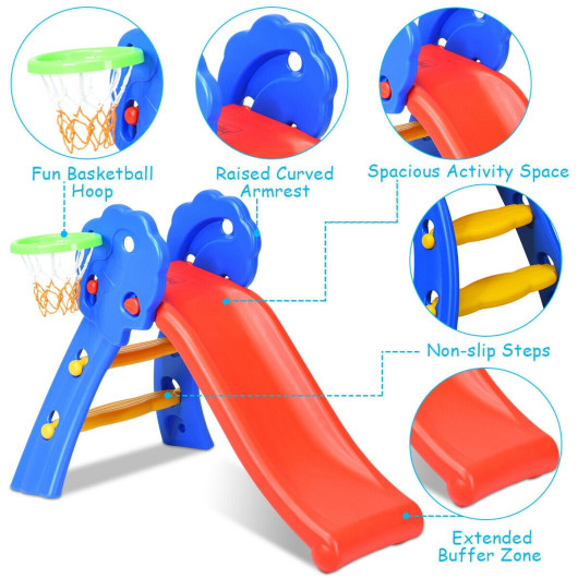 2 Step Indoors Kids Plastic Folding Slide with Basketball Hoop - Image 3