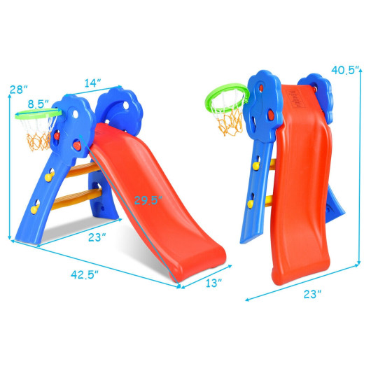 2 Step Indoors Kids Plastic Folding Slide with Basketball Hoop - Image 5