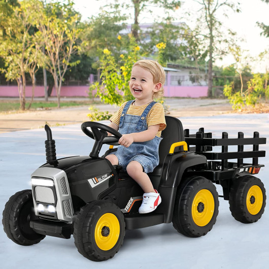 12V Ride on Tractor with 3-Gear-Shift Ground Loader for Kids 3+ Years Old-Black - Image 6
