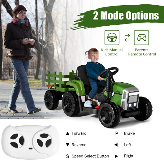 12V Ride on Tractor with 3-Gear-Shift Ground Loader for Kids 3+ Years Old-Dark Green - Image 2