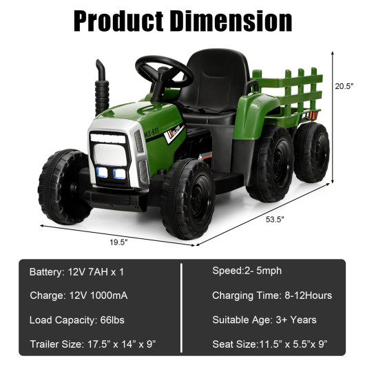 12V Ride on Tractor with 3-Gear-Shift Ground Loader for Kids 3+ Years Old-Dark Green - Image 4