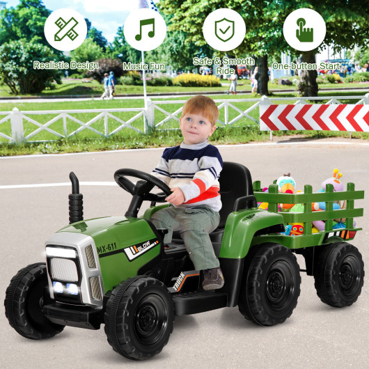 12V Ride on Tractor with 3-Gear-Shift Ground Loader for Kids 3+ Years Old-Dark Green - Image 6