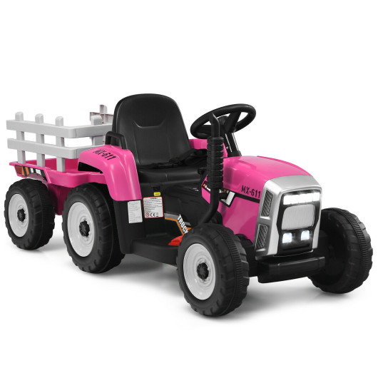 12V Ride on Tractor with 3-Gear-Shift Ground Loader for Kids 3+ Years Old-Pink - Image 2