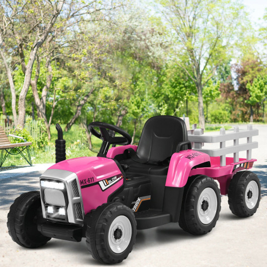 12V Ride on Tractor with 3-Gear-Shift Ground Loader for Kids 3+ Years Old-Pink - Image 3