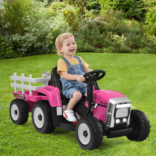 12V Ride on Tractor with 3-Gear-Shift Ground Loader for Kids 3+ Years Old-Pink - Image 4