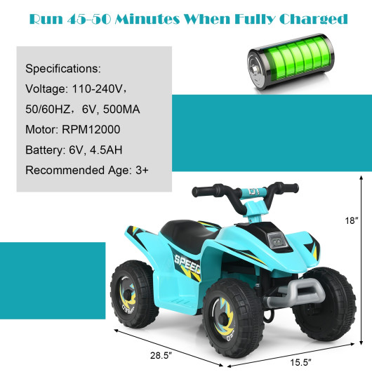 6V Kids Electric ATV 4 Wheels Ride-On Toy -Blue - Image 6