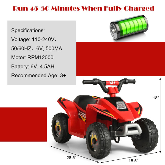 6V Kids Electric ATV 4 Wheels Ride-On Toy -Red - Image 6