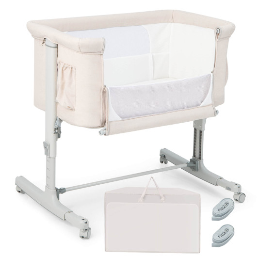 Portable Baby Bedside Bassinet with 5-level Adjustable Heights and Travel Bag-Beige - Image 3