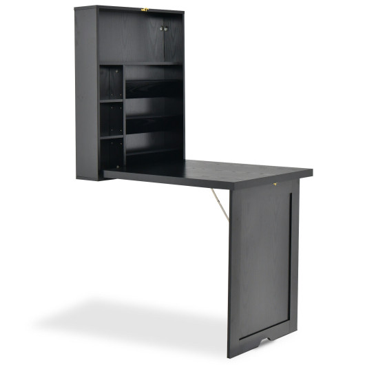 Wall Mounted Fold-Out Convertible Floating Desk Space Saver-Black - Image 3