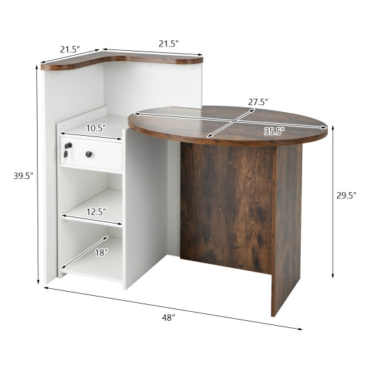 Front Reception Office Desk with Open Shelf and Lockable Drawer-Brown & White - Image 4