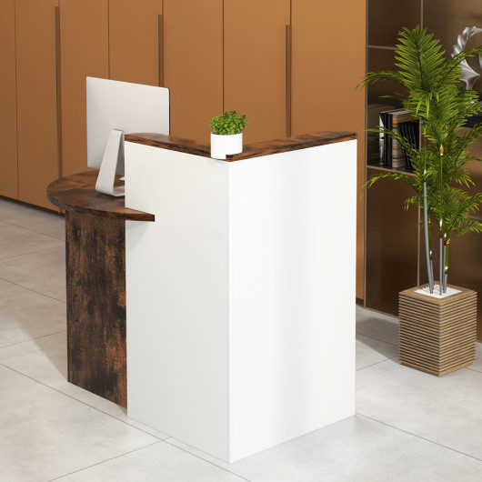 Front Reception Office Desk with Open Shelf and Lockable Drawer-Brown & White - Image 6