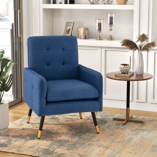 Linen Fabric Accent Chair with Removable Seat Cushion-Blue - Image 4