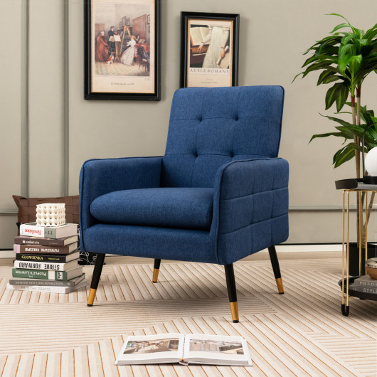 Linen Fabric Accent Chair with Removable Seat Cushion-Blue - Image 6