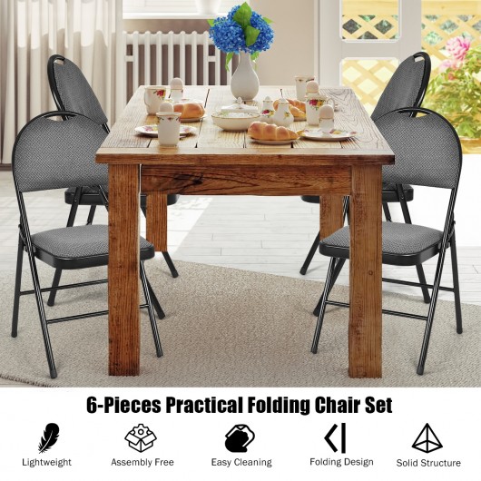 Set of 6 Folding Fabric Upholstered Metal Chairs - Image 6