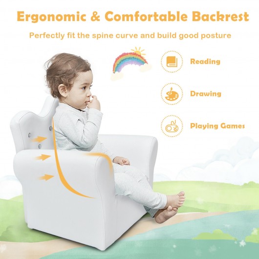 Children Upholstered Princess Sofa with Ottoman and Diamond Decoration for Boys and Girls-White - Image 3
